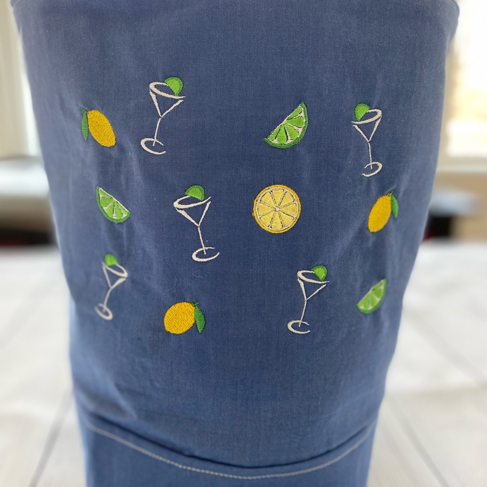 Upcycled martini lover’s embroidered bag